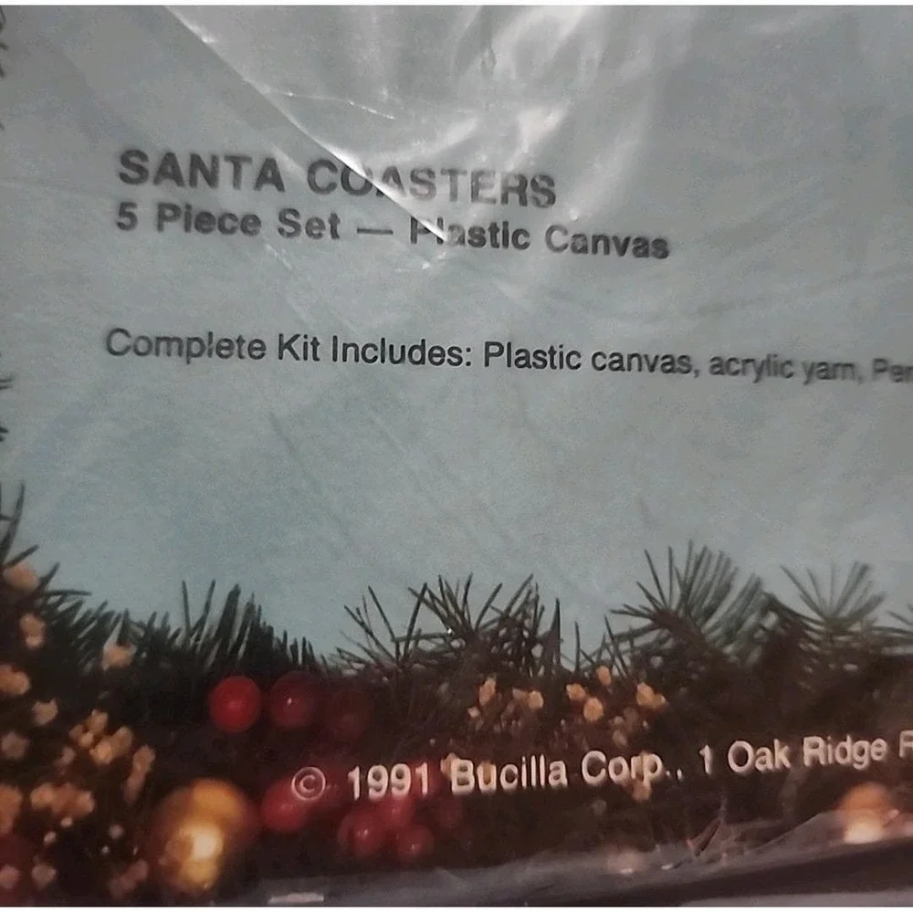1991 Bucilla Santa Coaster Craft Kit VTG Christmas Plastic Canvas Needlecraft